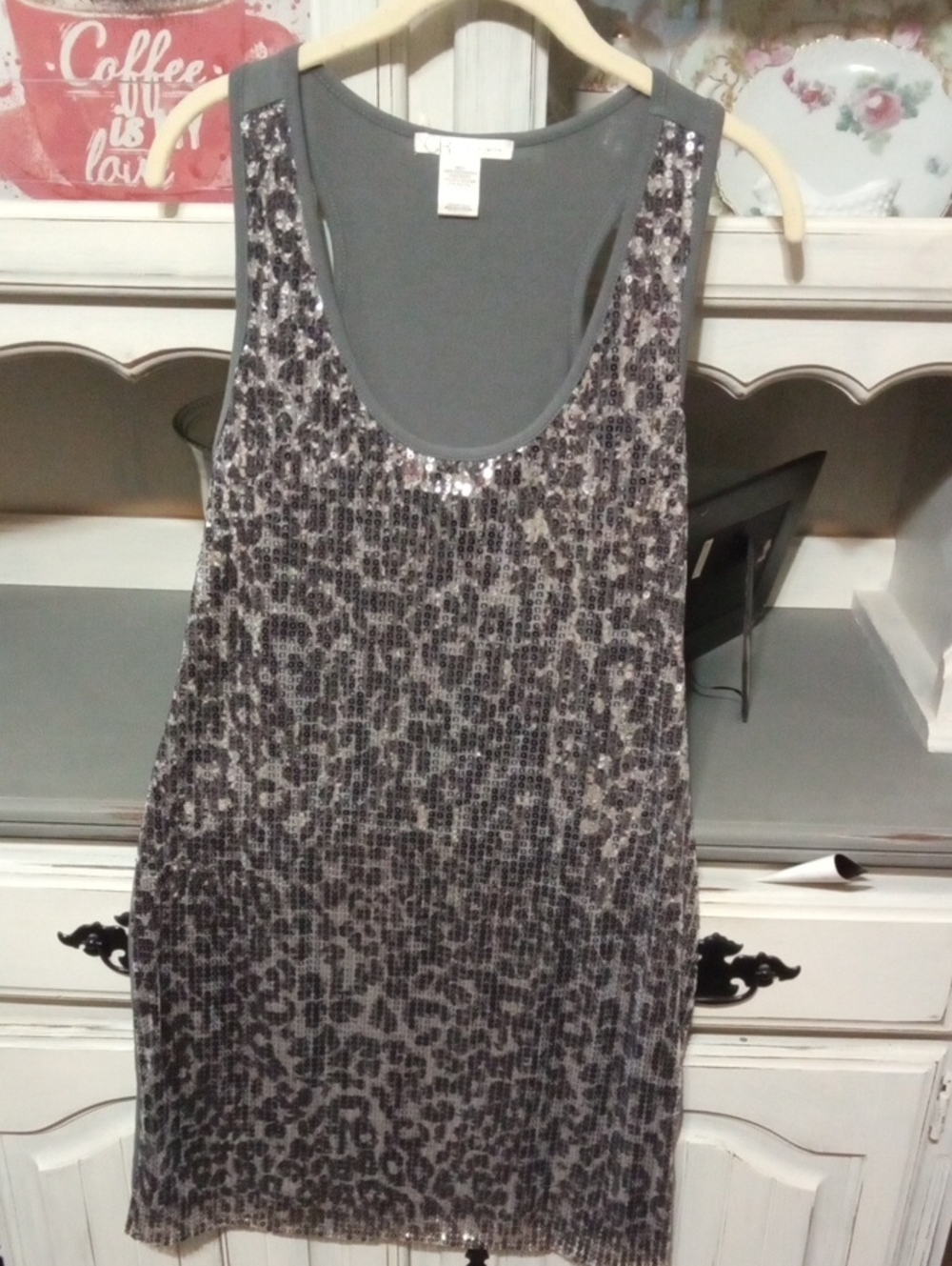 Charlotte Russe Silver and Gray Sequin Leopard Tank Dress